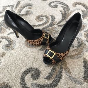 franco sarto leopard hair buckle heels size 9 1/2